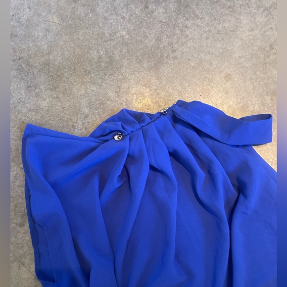 Blue One Shoulder Mock Neck Dress - Picture 3 of 4